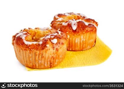 two apple cakes on paper napkin isolated on white