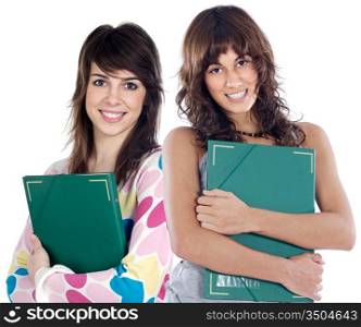Two attractive students a over white background