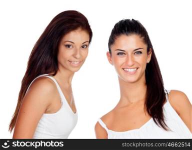 Two attractive women isolated on a white background