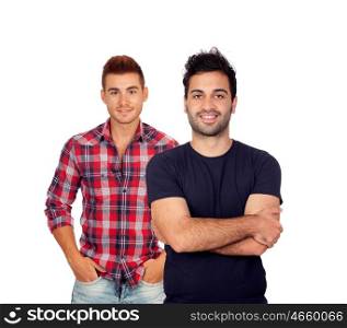 Two attractive young men isolated on a white background