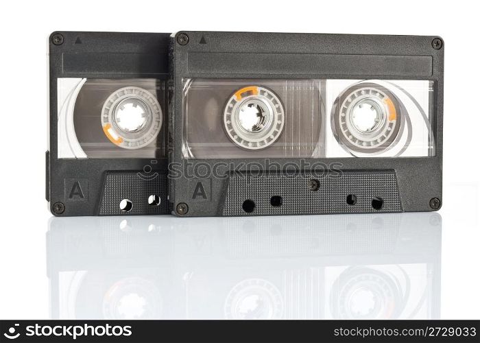 two audio cassette isolated on white background
