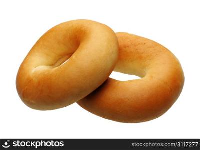 Two bagels, isolated on a white background