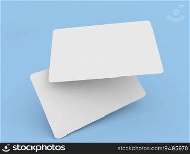 Two bank cards mockup on a blue background. 3d render illustration.. Two bank cards mockup on a blue background.