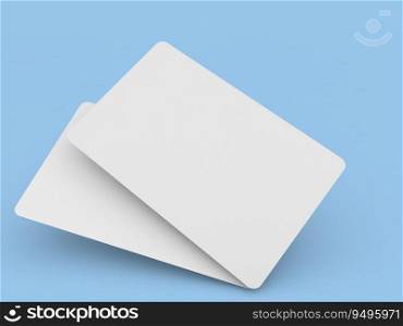 Two bank cards mockup on a blue background. 3d render illustration.