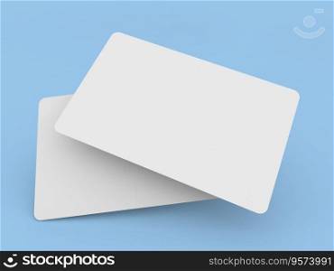 Two bank cards mockup on a blue background. 3d render illustration.. Two bank cards mockup on a blue background. 