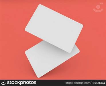 Two bank cards mockup on a red background. 3d render illustration.. Two bank cards mockup on a red background. 