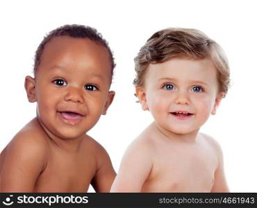 Two beautiful babies one yeas old with different skin color