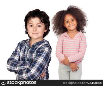 Two beautiful children isolated on a over white background