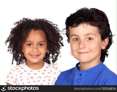 Two beautiful children isolated on a over white background
