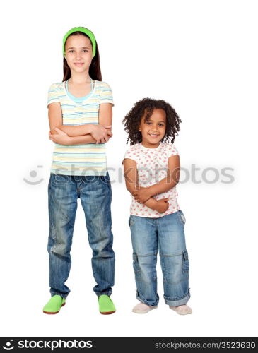 Two beautiful children isolated on a over white background