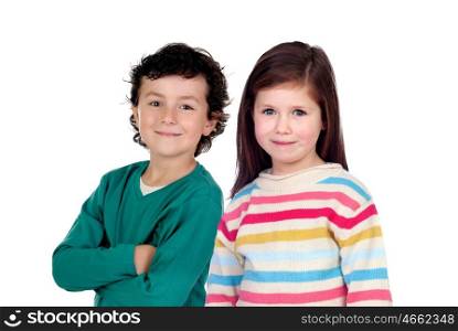 Two beautiful children isolated on a white background