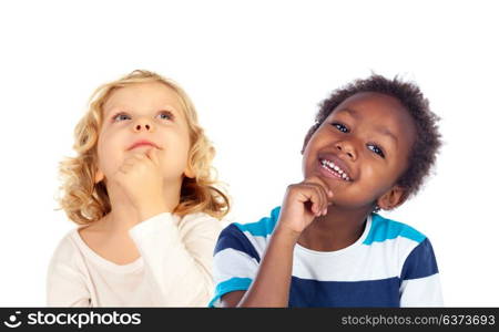Two beautiful children thinking isolated on a white backround