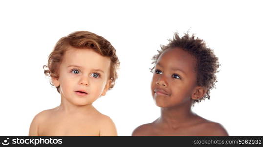 Two beautiful different children isolated on a white background