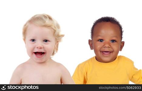 Two beautiful different children isolated on a white background