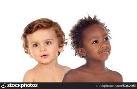 Two beautiful different children isolated on a white background