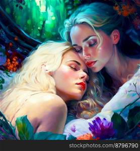 Two beautiful woman comforting each other watercolor design 3d illustrated