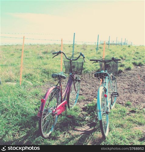 Two bicycles with retro filter effect