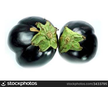 Two big eggplants isolated on white background