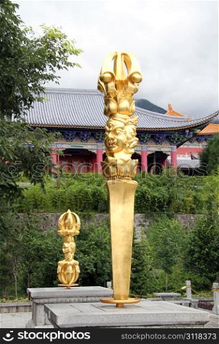 Two big golden vajras in monastery ChongSheng in Dali, China