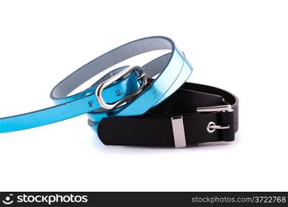 Two black and blue belts isolated on white background.