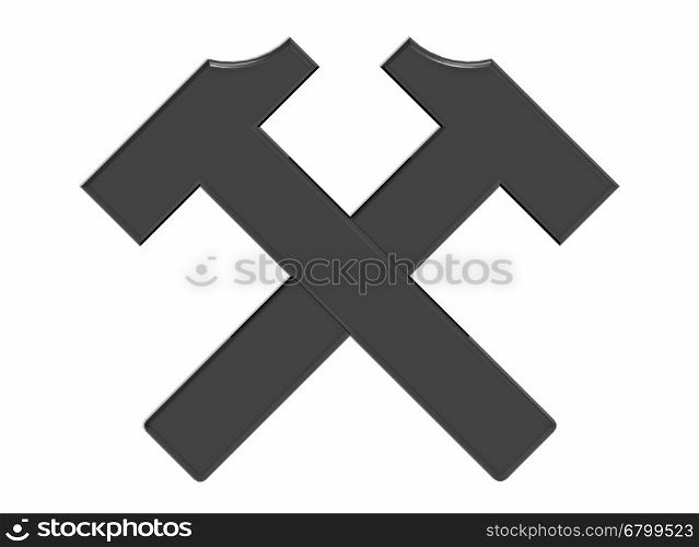 Two black crossed hammers, labor symbol, 3d render