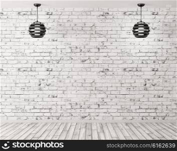 Two black lamps against of brick wall, room interior background 3d render