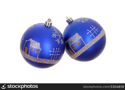 two blue christmas decorations isolated on white background
