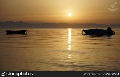 Two boats and sunrise on the REd sea in Egypt