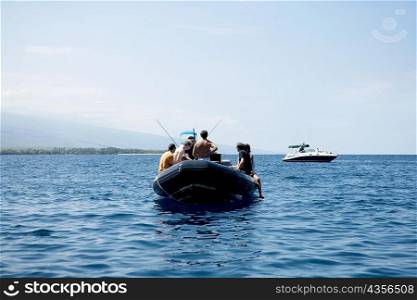 Two boats in the sea, Captain Cook&acute;s Monument, Kealakekua Bay, Kona Coast, Big Island, Hawaii islands, USA