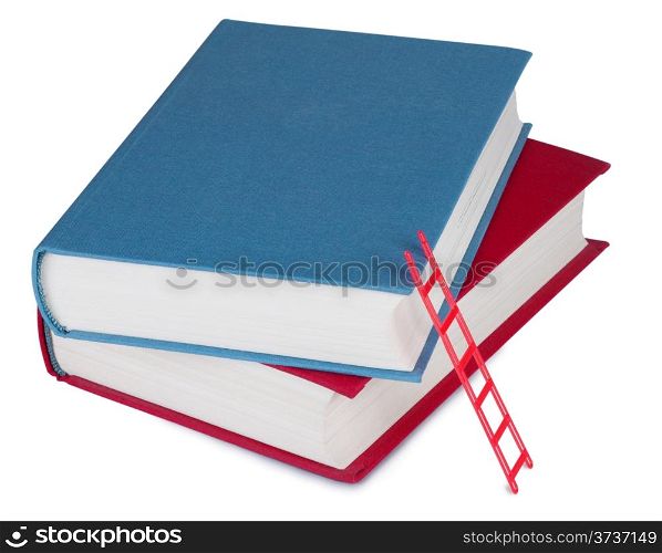 Two books with the red staircase isolated on white background