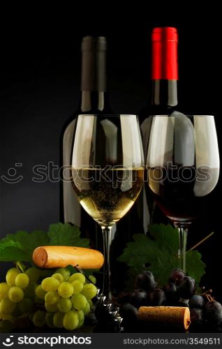 two bottle of red and white wine