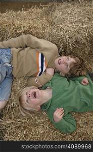 Two boys on hay bales