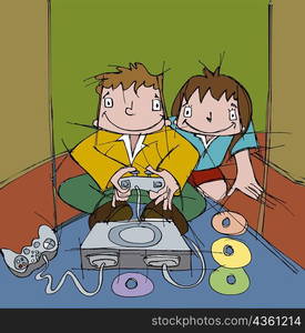 Two boys playing a video game