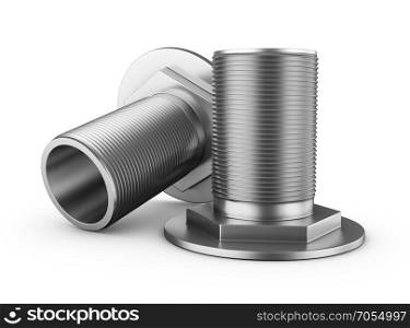 Two branch pipes with thread on a white background. 3d rendering.