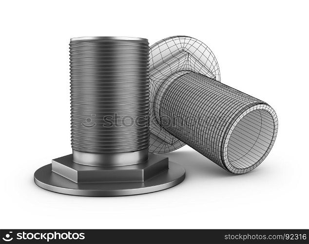 Two branch pipes with thread on a white background. 3d rendering.