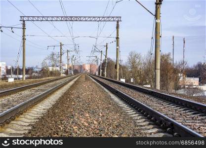 Two branches of electrified railway for the movement of trains with electric traction