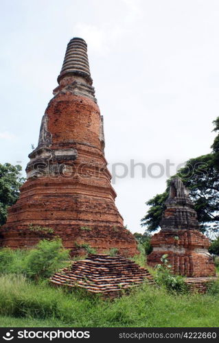 Two brick stupas in Ayuthaya, central Thailand