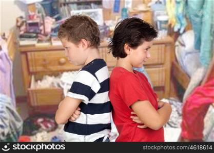 Two brothers angry in his disordered room