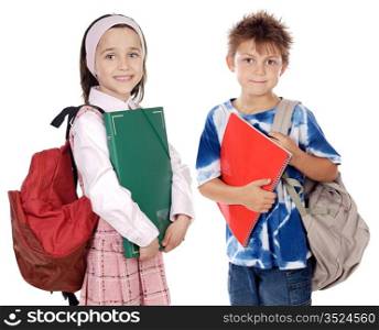Two brothers students a over white background