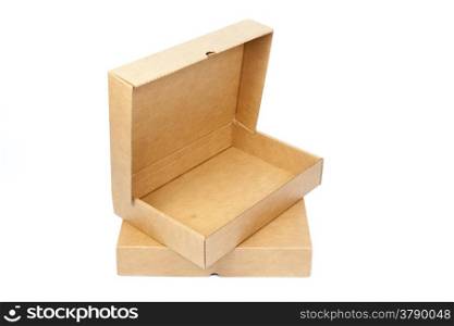 two brown boxs on white isolated background.open box and close box on isolated in white background.
