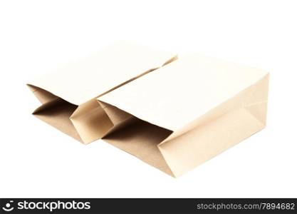 Two brown paper bag. For food. On a white background