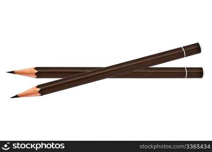 Two brown pencils isolated on white background