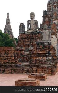 Two Buddhas and pagoda in wat Chai Wattanaram in Ayuthaya, Thailand
