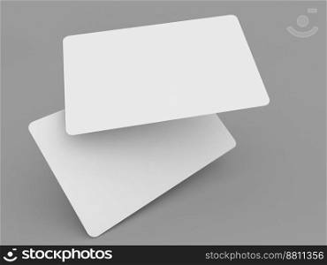 Two business cards on a gray background. 3d render illustration.. Two business cards on a gray background. 