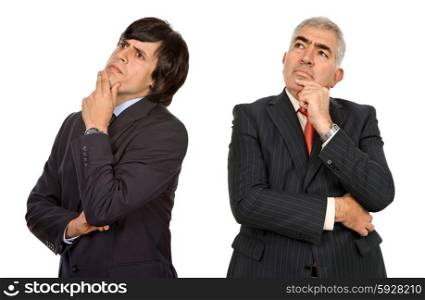 two business men thinking, isolated on white