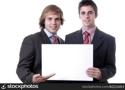 two business men with an empty card