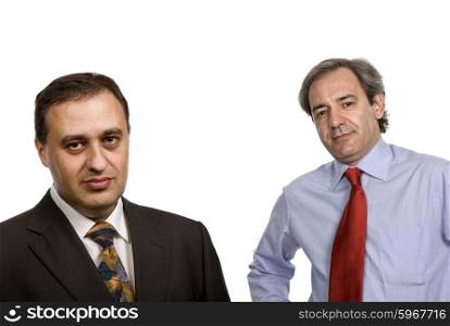 two businessman isolated on white, focus on the left man
