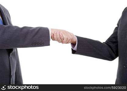two businessmen in a handshake, isolated on white