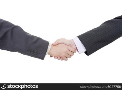 two businessmen in a handshake, isolated on white