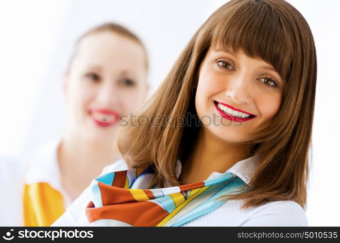 Two businesspeople. Image of successful young happy business persons